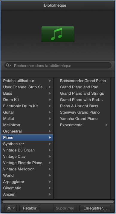 Figure. Bibliothèque ouverte affichant les catégories de patchs.