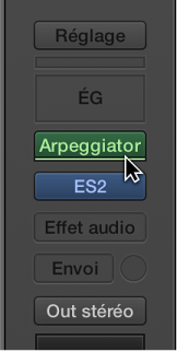 Figure. Pointeur placé sur la ligne verte sous un slot d’effet MIDI.