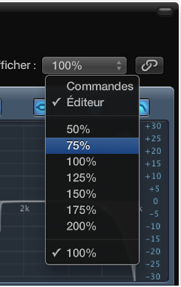 Figure. Sélection d’une taille de fenêtre de module dans le menu local.
