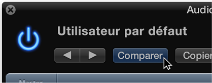 Figure. Pointeur placé sur le bouton Comparer bleu dans l’en-tête de la fenêtre du module.