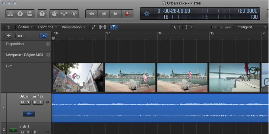 Figure. Piste vidéo présentant les images du film sous forme de vignettes.