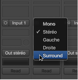Figure. Menu local de format d’entrée sur une tranche de console.