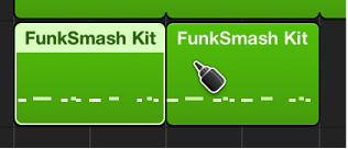 Figure. Outil Coller au-dessus d’une région dans la zone Pistes.