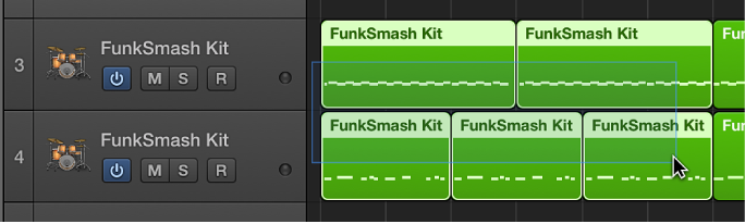 Figure. Plusieurs régions sélectionnées dans la zone Pistes.