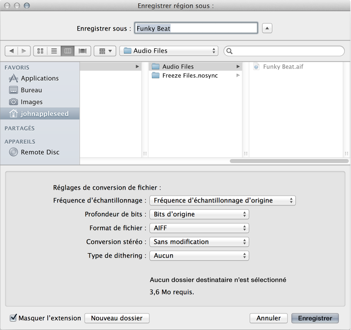 Figure. Zone de dialogue Enregistrer région sous.