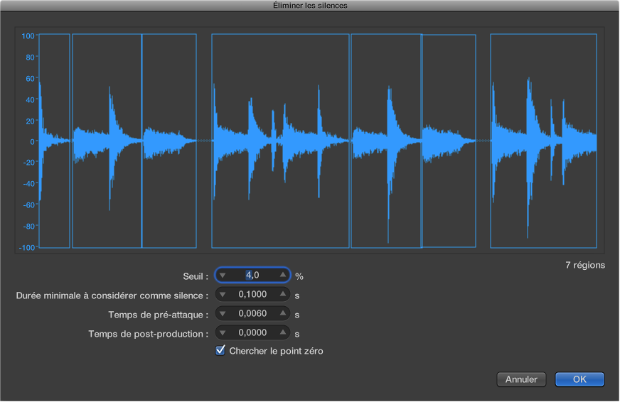 Figure. Fenêtre Éliminer les silences.