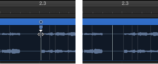 Figure. Zone de région montrant l’usage de la touche Option lors du glissement d’un marqueur Flex.