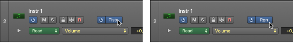Figure. Automation de piste et automation de régions côte à côte.