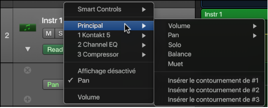 Figure. Choix d’un paramètre d’automation dans le menu local.
