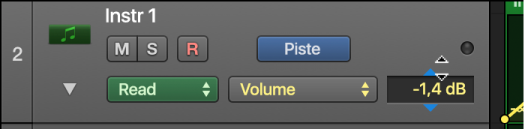 Figure. Glissement de la valeur Ajuster dans l’affichage numérique de l’en-tête de piste.