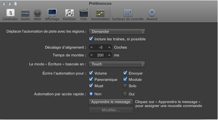 Figure. Préférences d’automation