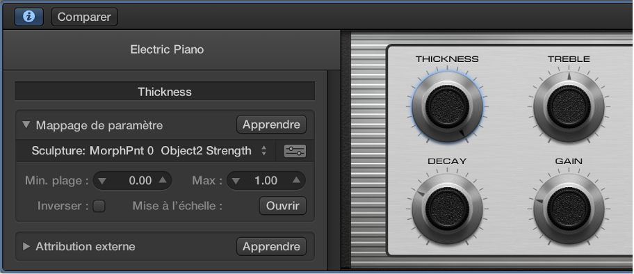 Figure. Inspecteur de Smart Control affichant la zone Mappage de paramètre