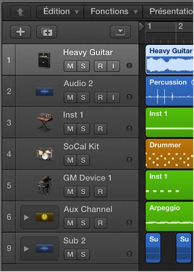 Figure. Différents types de pistes dans la zone Pistes.