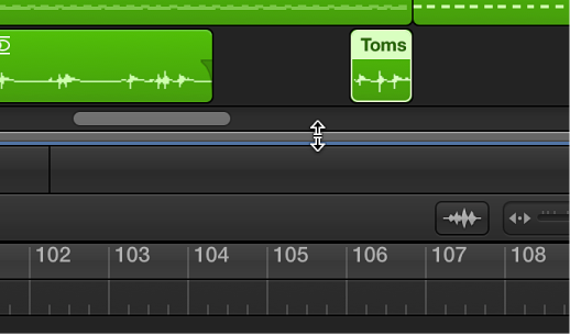 Figure. Navigateur de boucles affichant la barre de redimensionnement.