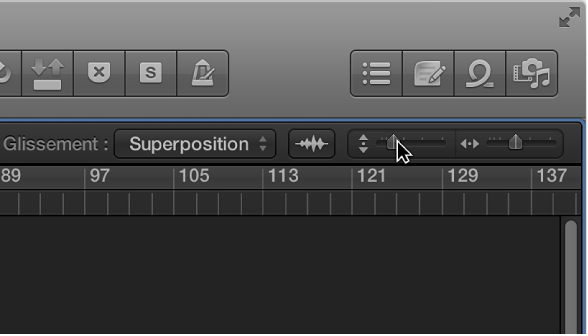 Figure. Curseurs de zoom dans la zone Pistes.
