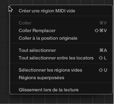 Figure. Zone Arrangement avec menu contextuel ouvert.