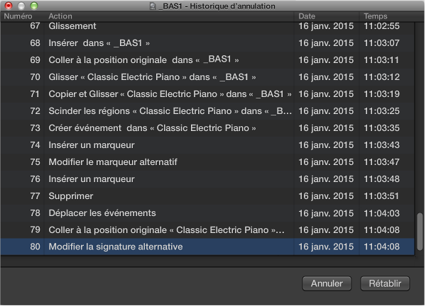 Figure. Zone de dialogue Historique d’annulation.