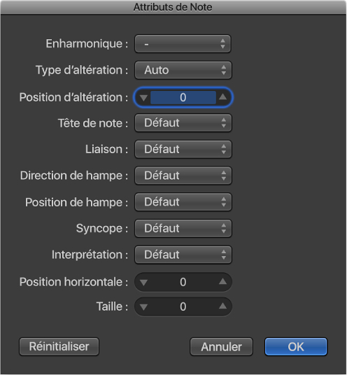 Figure. Fenêtre Attributs de note