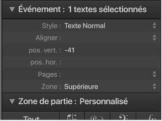 Figure. Paramètres d’objet texte global dans la zone Paramètres d’événement