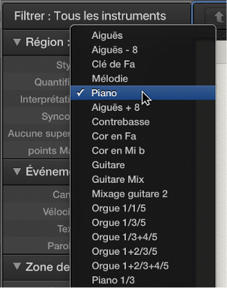 Figure. Menu local Style dans la zone des paramètres d’affichage