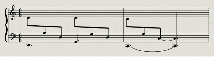 Figure. Exemple de ligature entre deux portées.