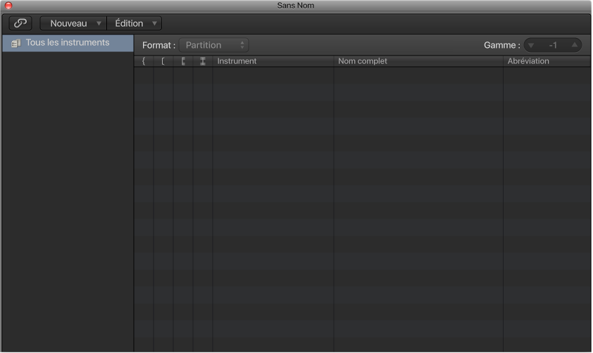 Figure. Fenêtre Jeu de partitions
