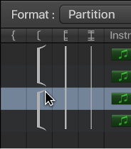 Figure. Ligne de crochet dans la fenêtre Jeu de partitions