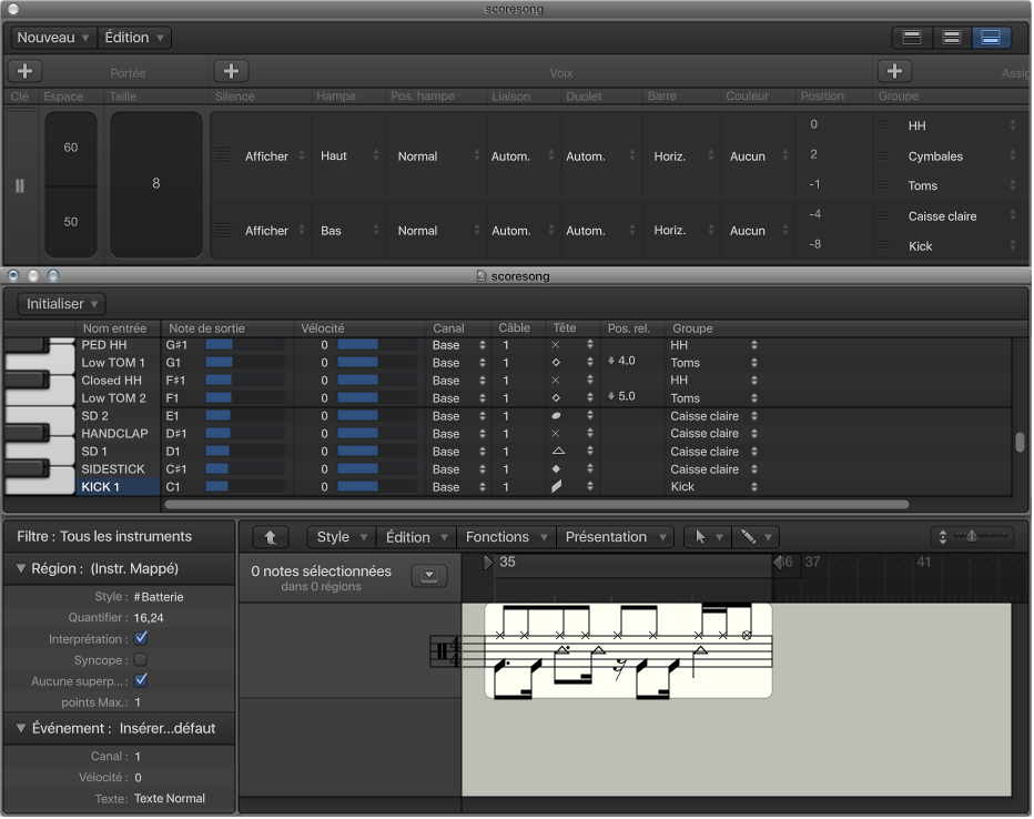 Figure. Fenêtre Instrument mappé.