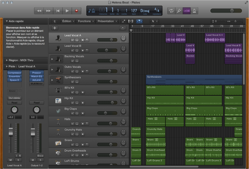 Figure. Logic Pro affichant la zone Pistes pour le projet de démo.