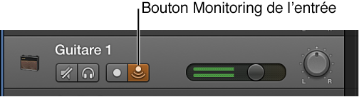 Figure. En-tête de la piste audio avec son bouton « Monitoring de l’entrée » sélectionné.