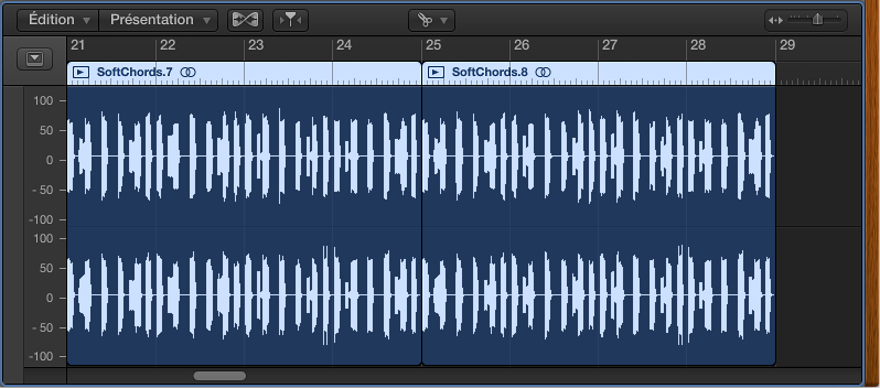 Figure. Éditeur de piste audio avec une région audio.