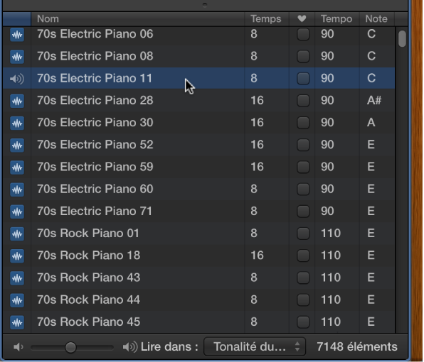 Figure. Navigateur de boucles avec une boucle sélectionnée dans la liste des résultats.