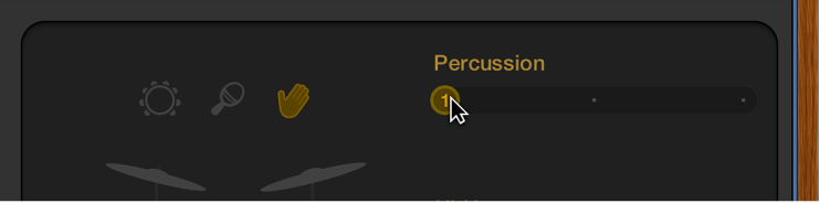 Figure. Glissement du curseur Percussion dans l’éditeur Drummer.