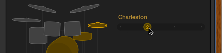 Figure. Glissement d’un curseur Charleston dans l’éditeur Drummer.