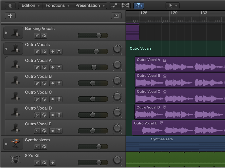 Figure. Zone Pistes montrant la Track Stack ouverte.