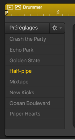 Figure. Préréglages dans l’éditeur de drummer.