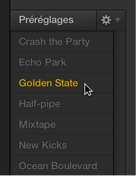 Figure. Choix d’un préréglage dans l’éditeur de drummer.