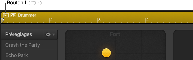 Figure. Bouton de lecture dans l’éditeur de drummer.