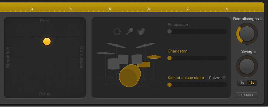 Figure. Côté droit de l’éditeur de drummer.