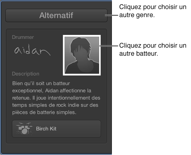 Figure. Illustration de la procédure de sélection d’un autre genre ou drummer.