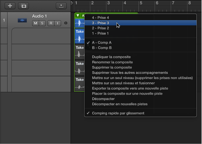 Figure. Indication d’une prise dans le menu local.