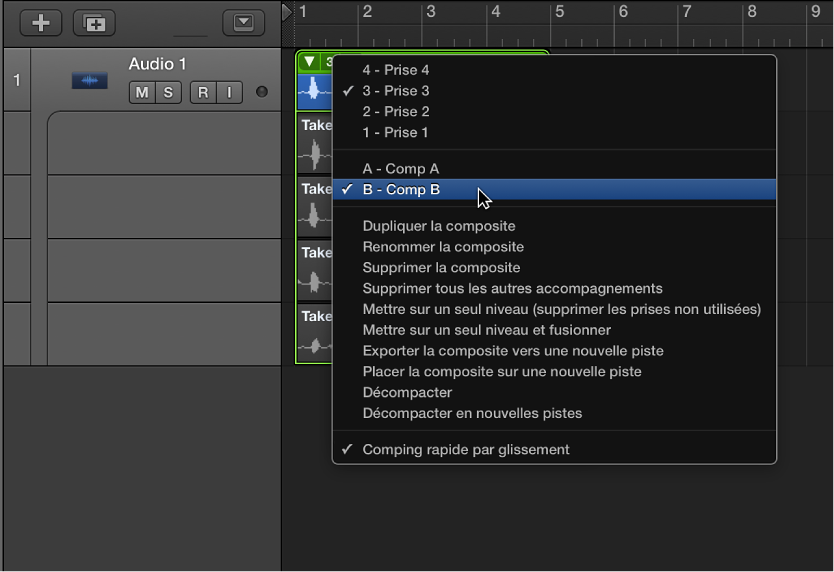 Figure. Indication d’une composite dans le menu local.