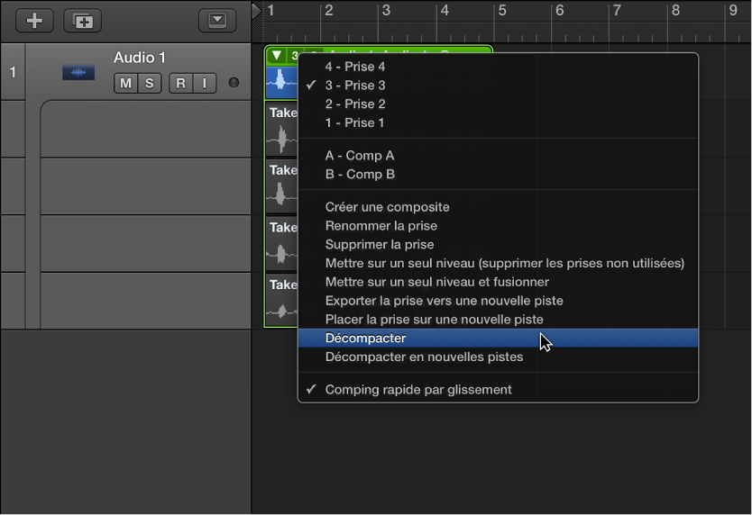 Figure. Sélection de Décompacter dans le menu local.