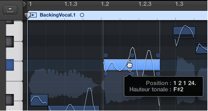 Figure. Glissement vertical d’une note dans l’éditeur de piste audio.