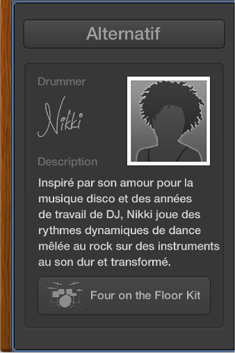 Figure. Éditeur de drummer affichant la carte du drummer.