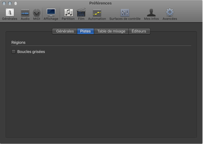 Figure. Préférences d’affichage des pistes.