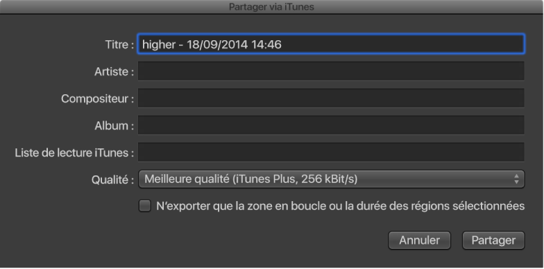Figure. Zone de dialogue Partager via iTunes.