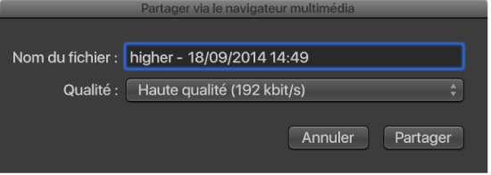 Figure. Zone de dialogue Partager via le navigateur multimédia.