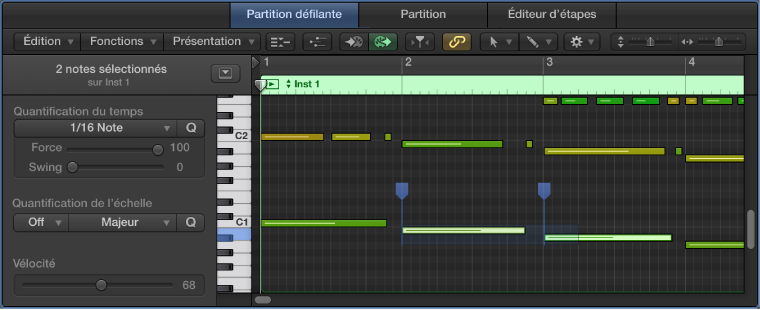 Figure. Marqueurs Flex dans l’éditeur de clavier.