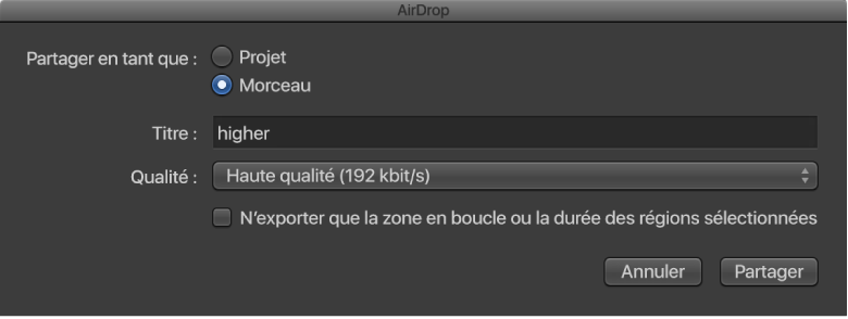 Figure. Zone de dialogue AirDrop.